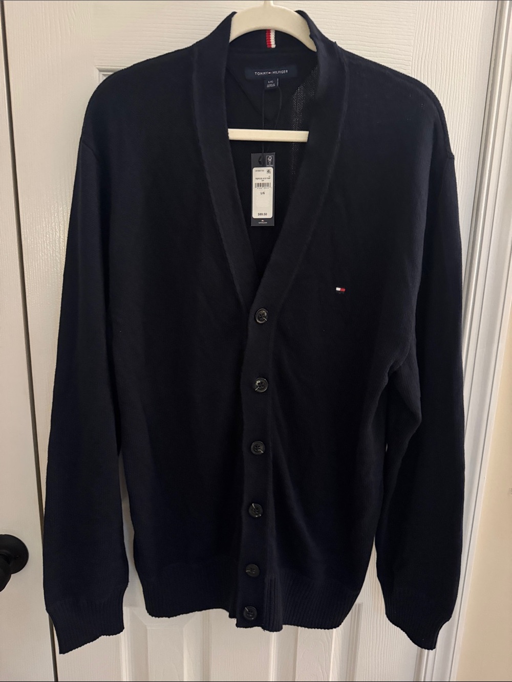 Tommy Hilfiger NWT Men's Dark Navy V Neck Cardigan 60% cotton Size Large
